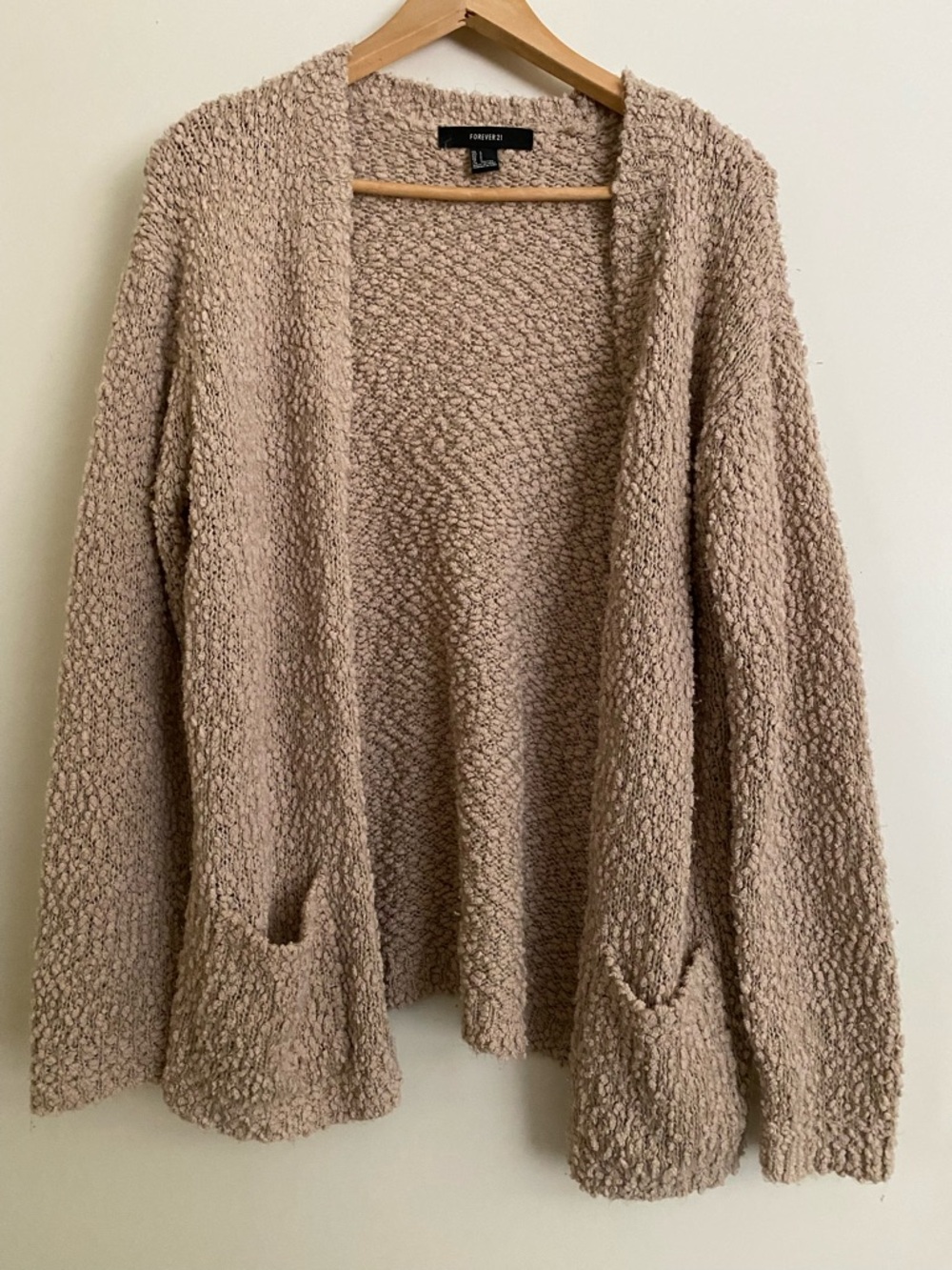 Forever 21 Taupe Popcorn Knit Open-Front Cardigan Size Large